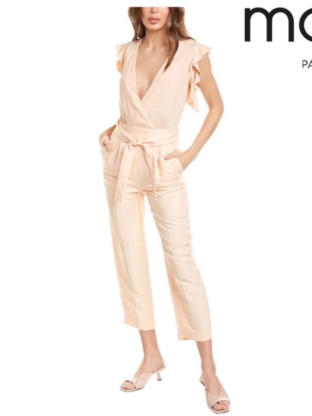 New! Maje Piruize Cold Shoulder Jumpsuit in Mandarine Peach
